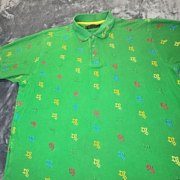 Vintage COOGI Sz XL Polo Shirt Y2K 90s Retro Embroidered Logo All Over Green - Picture 4 of 15